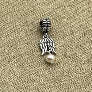 Pandora ALE S925 Sterling Silver Guardian Angel Wings Pearl Dangle Charm
